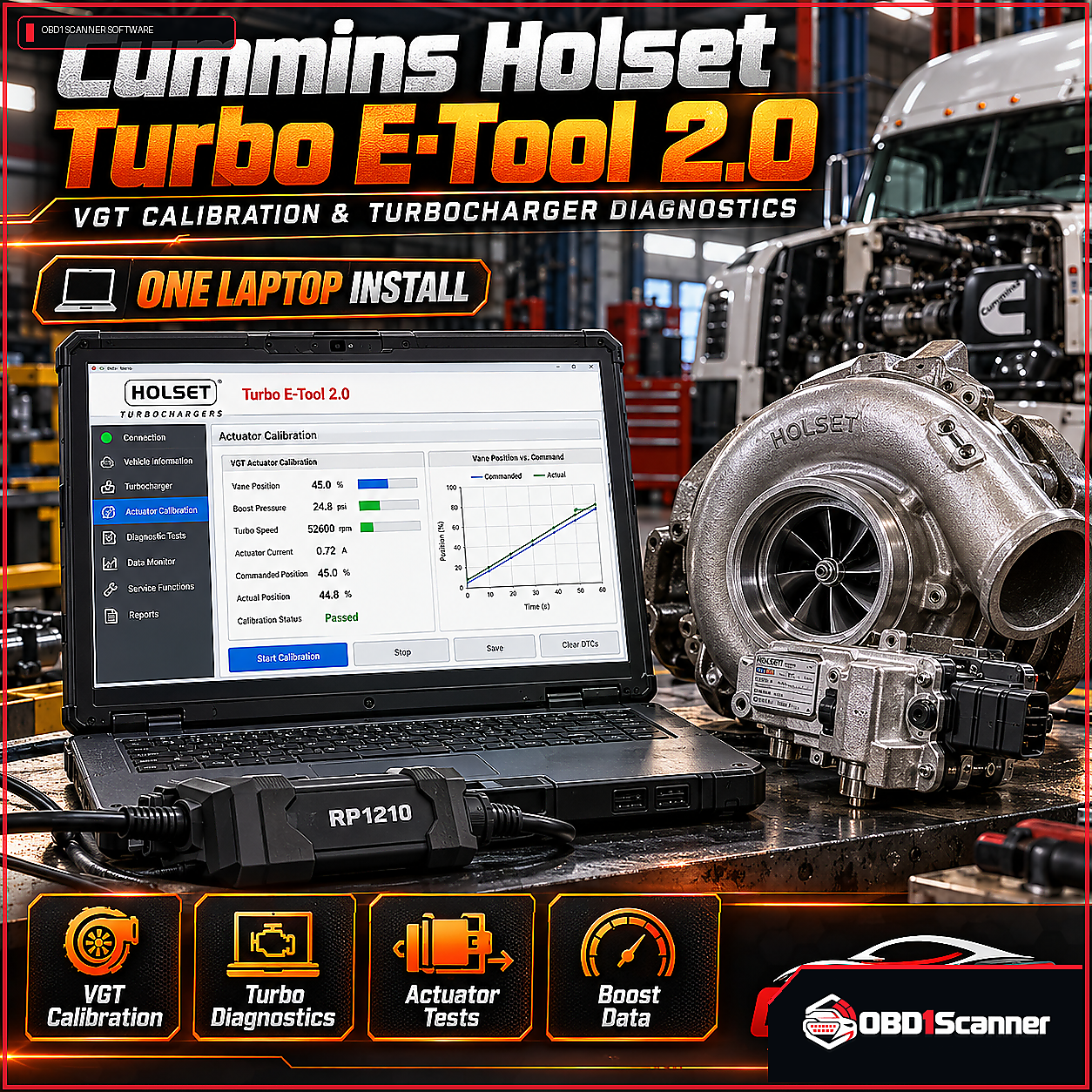 Cummins Holset Turbo E-Tool 2.0 – VGT Calibration & Turbocharger Diagnostics Software (One Laptop Install)